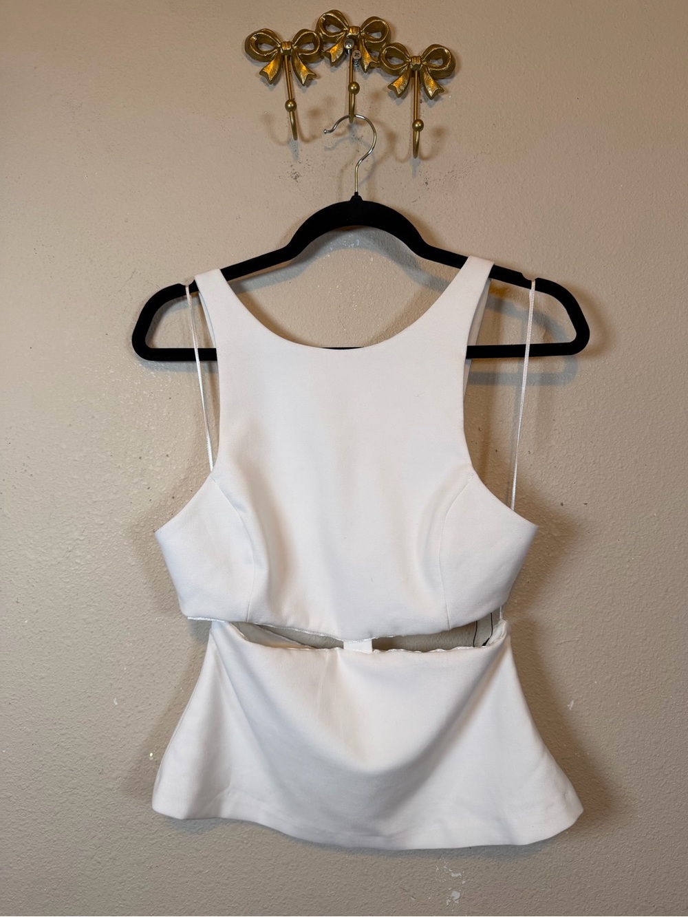 Zara Unique Statement White Backless, Side Cutout Peplum Top. Size S